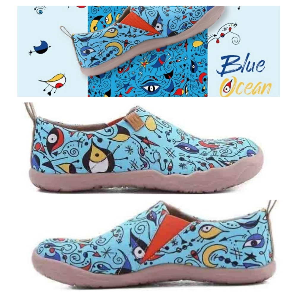 UIN Women's Blue Ocean Travel Fashion Walking Art Painted Shoe Size 10